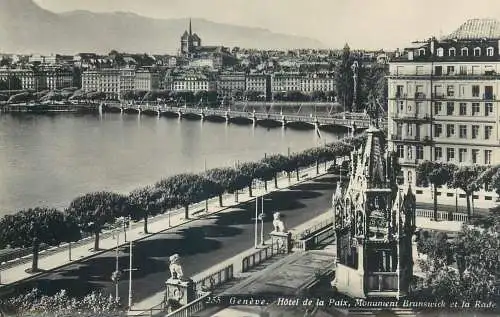 Postcard Switzerland Geneve Hotel de la Paix Brunswick et la rade