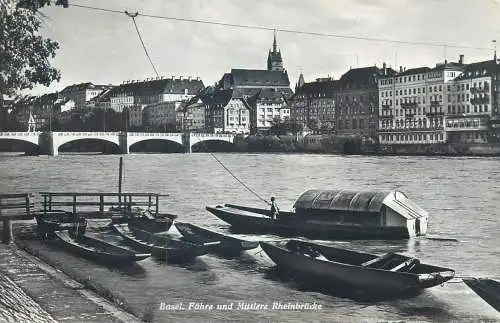 Postcard Switzerland Basel fahre und Mittlere Rheinbrucke
