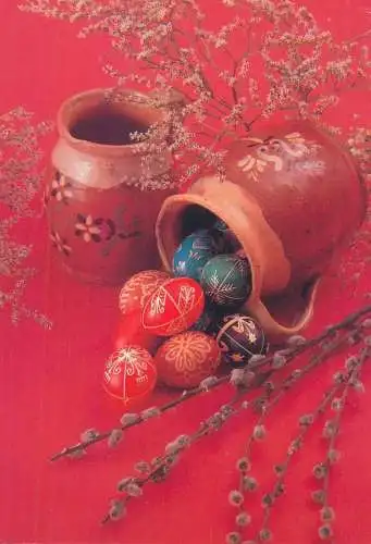 Easter Holiday greetings pencilled eggs blossom willow branch