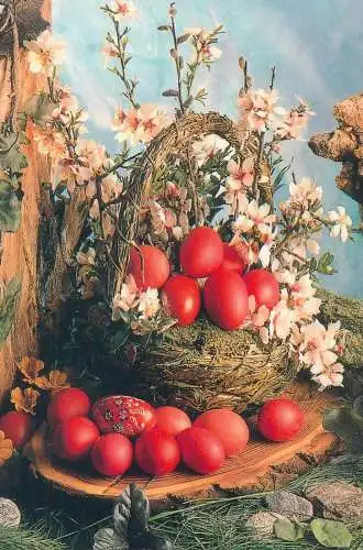 Easter Holiday greetings pencilled eggs floral arrangement