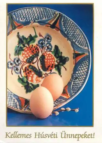 Easter Happy Holidays greetings eggs floral motifs decorated plate