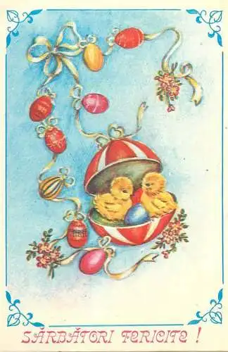 Easter Happy Holidays greetings painted eggs chicken poultry floral design