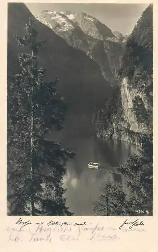 Postcard Germany mountain lake and ship