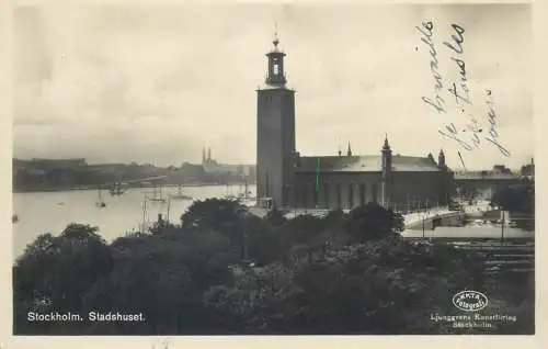 Postcard Sweden Stockholm lighthouse city hall