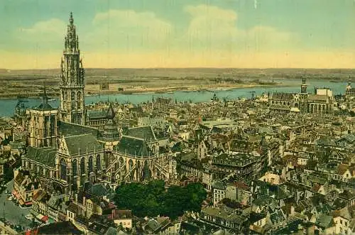 Postcard Belgium > Antwerp panorama clocktower