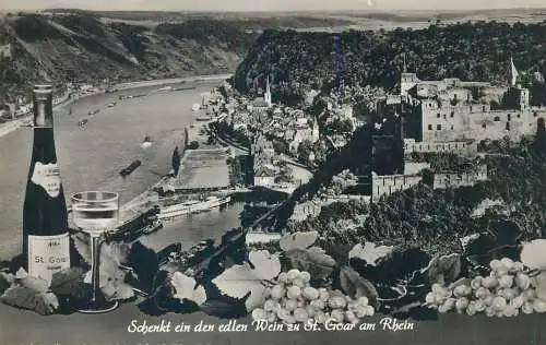Postcard Germany St. Goar am Rhein mit Burg Rheinfels 1956