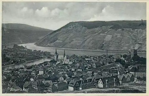 Postcard Germany Bingen aerial 1956