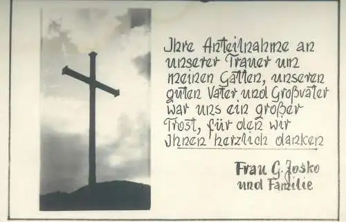 Postcard cross Frau G. Josko unol Fanzilie