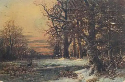 Postcard painting J. Hacher nature landscape 1918
