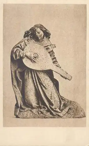 Postcard Berlin museum mandolin player statue
