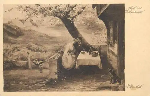 Postcard couples dineer on terrace P. Burthel