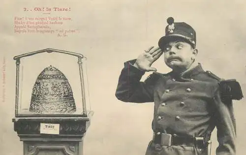 Postcard France soldier saluting a helmet crown joke