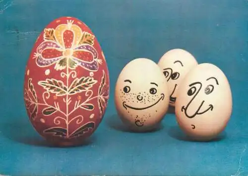 Easter greetings painted eggs funny comic illustration