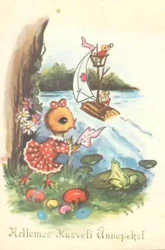 Easter greetings humanized animals types and scenes illustration