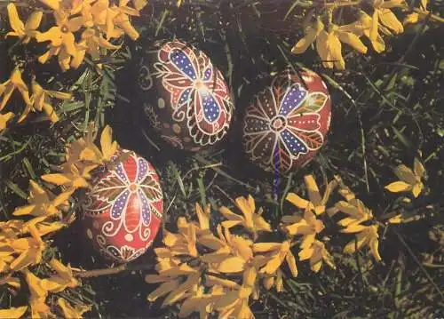 Easter greetings painted eggs