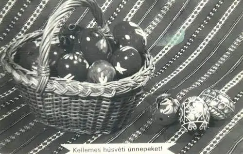 Easter greetings pencilled eggs basket