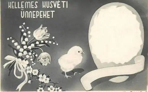 Easter greetings chicken poultry egg flower bouquet