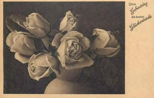 garden roses vase floral arrangement birthday greetings