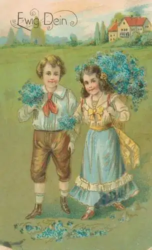 Ewig Dein Forever yours ethnic types typical costumes romantic lovers couple illustration