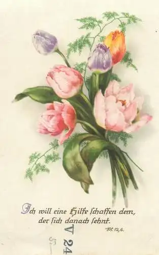 Postcard tulips colourful bouquet