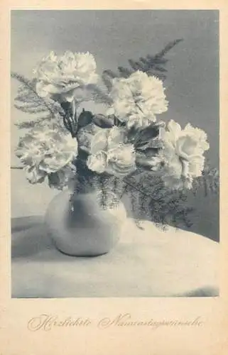 Greetings Postcard carnations vase floral arrangement