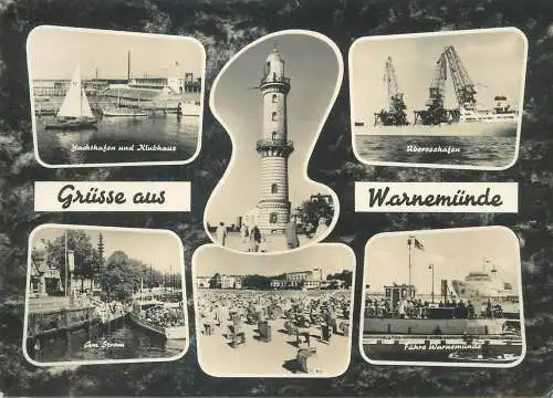 Postcard Germany Warnemunde multi view light house