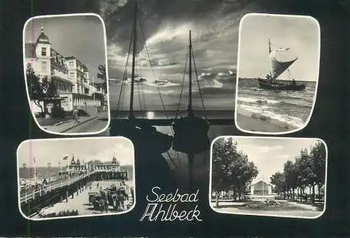 Postcard Germany Seebad Ahlbeck multi view sailboat