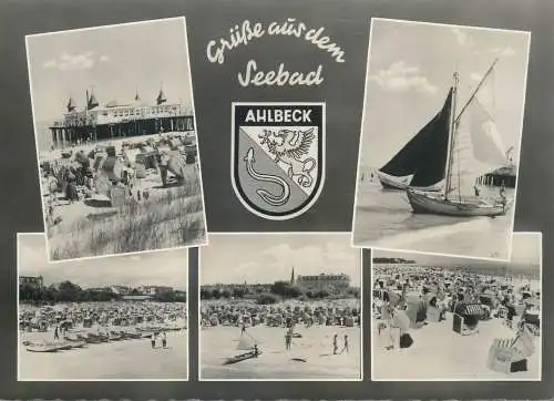 Postcard Germany Seebad Ahlbeck multi view sailboat
