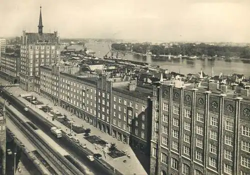 Postcard Germany Rostock blick aud Lange strasse