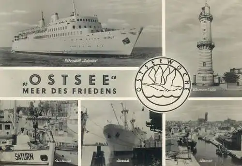 Postcard Germany Ostsee Meer des Friendens light house ship