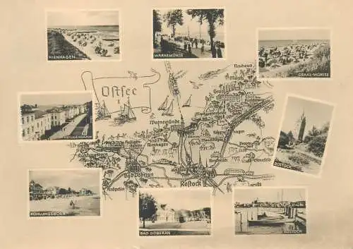 Postcard Germany Oftfee map multi view