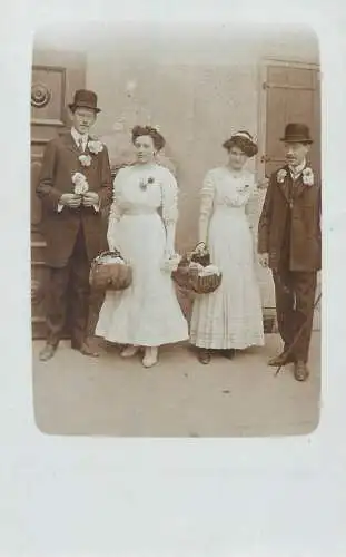 Postcard anonymous people vintage photo wedding event elegant bride and groom couples