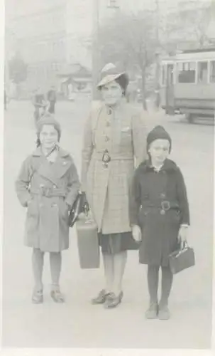 Social History vintage real photography anonymous people mother and her children in the city tramway