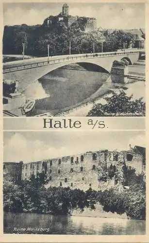 Postcard Germany Haale multi view Ruine Moritzburg