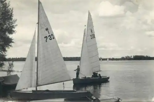 Postcard Germany Hovel plauer see sailboat 1962