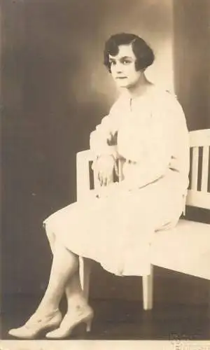 Social History Vintage studio photography anonymous person portrait white dress elegant lady 1929 photo