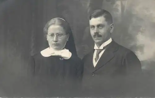 Social History Vintage studio photography atelier anonymous person portrait elegant man and nun