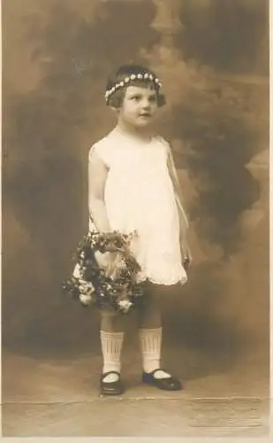 Vintage studio photography atelier anonymous person portrait social history young flower girl picture