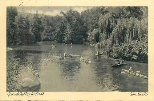 Postcard Hungary lake rowboat Csonokazoto Goromboly Tapolcafurdo