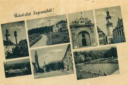 Postcard Hungary Udvozlet Sopronbol multi view 1917