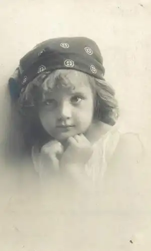 Vintage studio photography atelier cute young girl nostalgic face anonymous person real 1909 photo portrait
