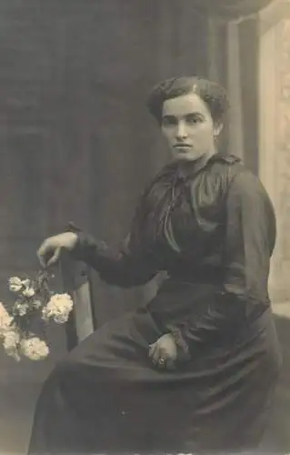 Vintage studio photography atelier Samson & Co. Karlsruhe anonymous person woman elegant costume real photo portrait
