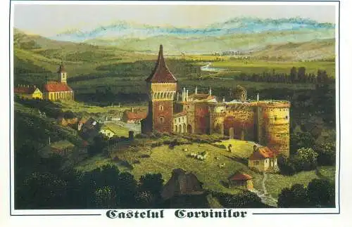 Romania Hunedoara Castelul Corvinilor dupa incendiul din 1854 litografie Rohbock
