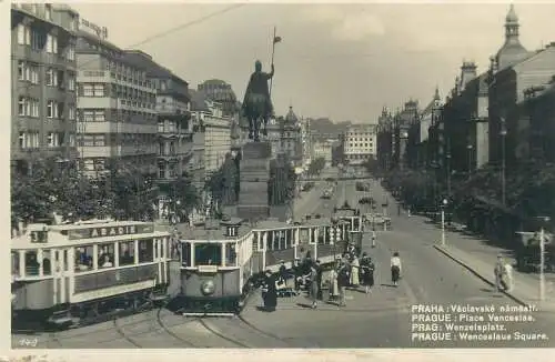 Czech Republic Prague Wenceslaus Square tramway monument staute