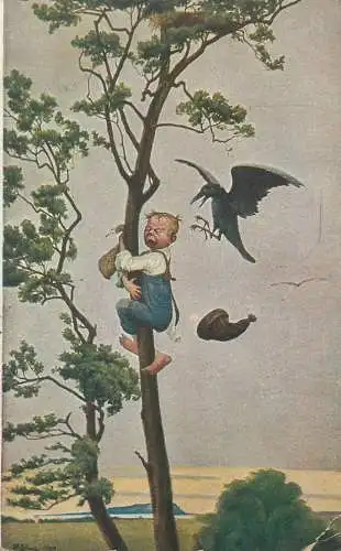 Fine Arts Postcard N. Wiwel Raven Mother painting