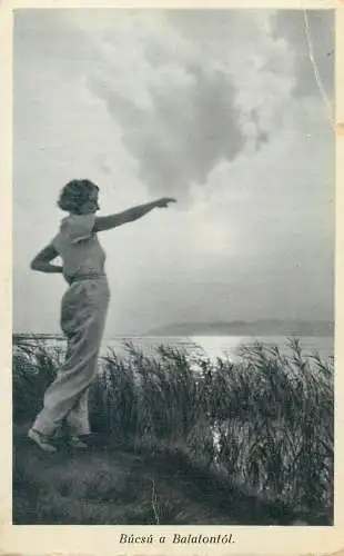 Postcard Farewell from Lake Balaton sunset view woman photo