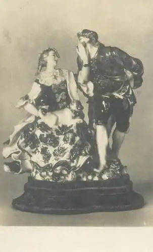 Postcard Meissner Porzellangruppe Colombine und Pantalon von Kandler