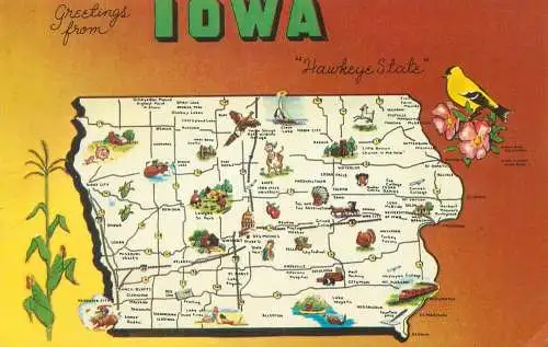State Iowa map postcard