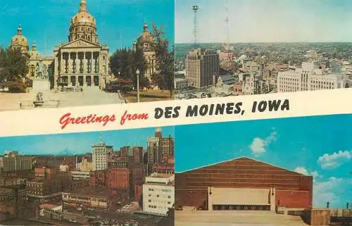 Postcard multi view USA greetings from Des Moines IA