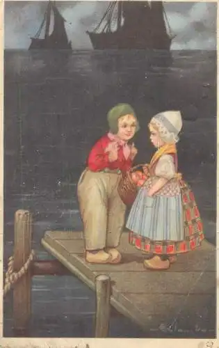 Dutch ethnic types and scenes typical traditional costumes Postcard illustration